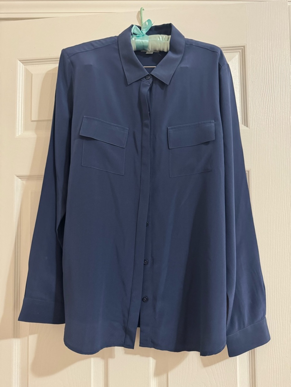 Garnet Hill Navy Blue Silk Blouse